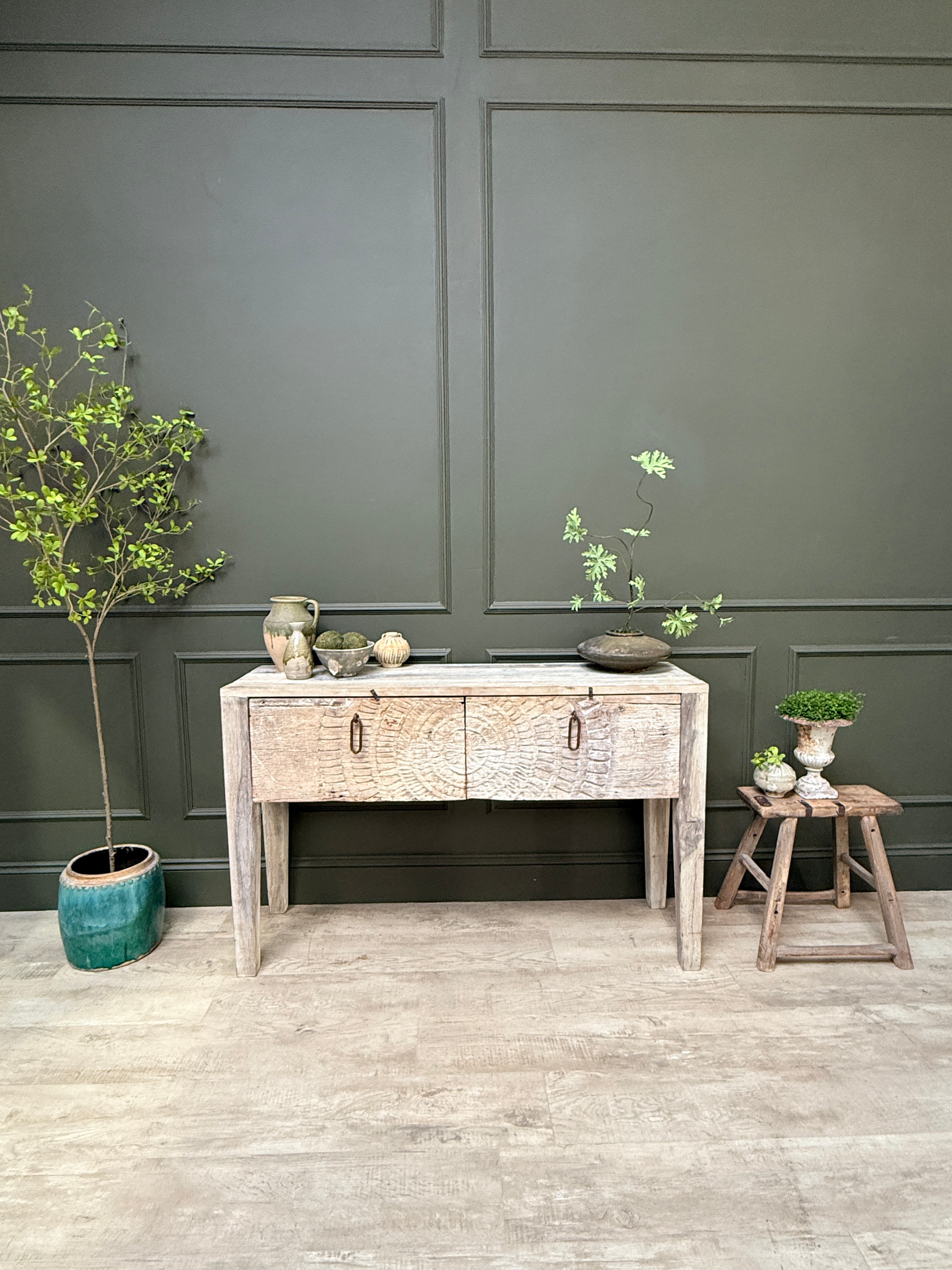 Reclaimed Wood Console Table with Decorative Doors | Angelica
