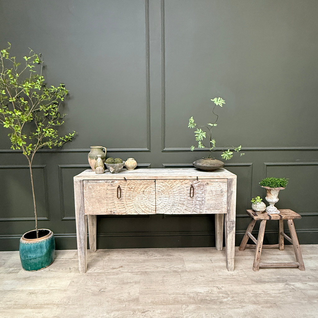 Reclaimed Wood Console Table with Decorative Doors | Angelica