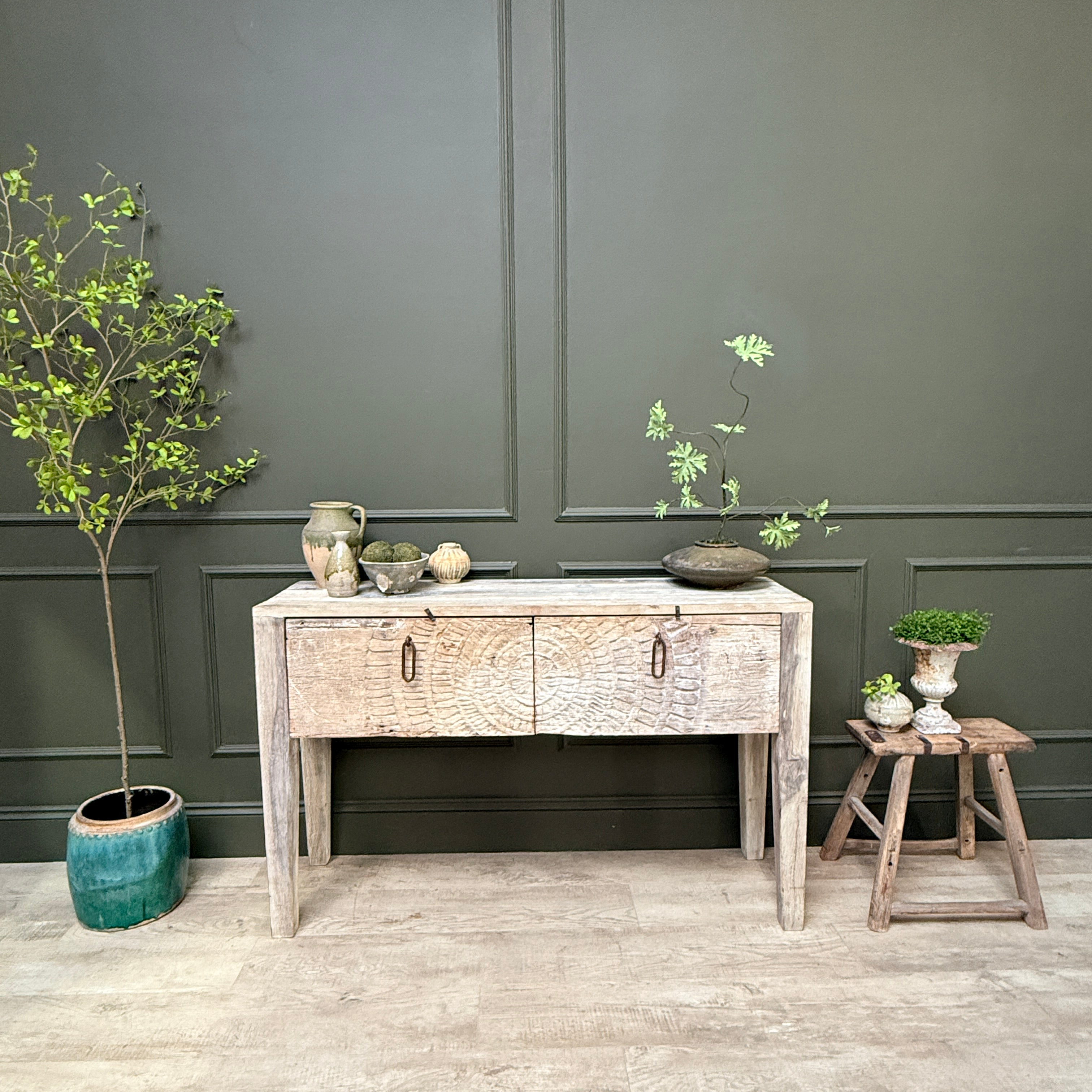 Reclaimed Wood Console Table with Decorative Doors | Angelica