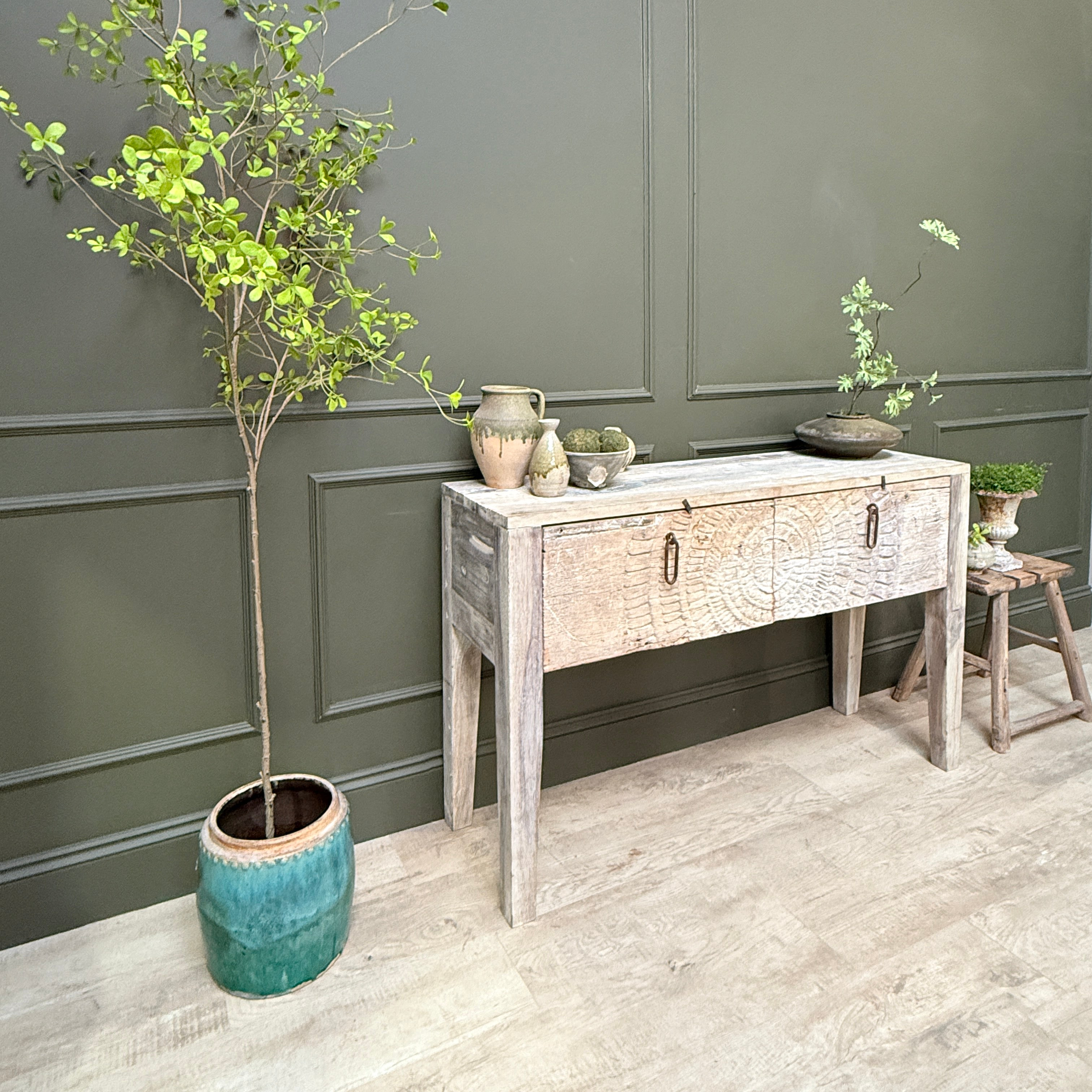Reclaimed Wood Console Table with Decorative Doors | Angelica