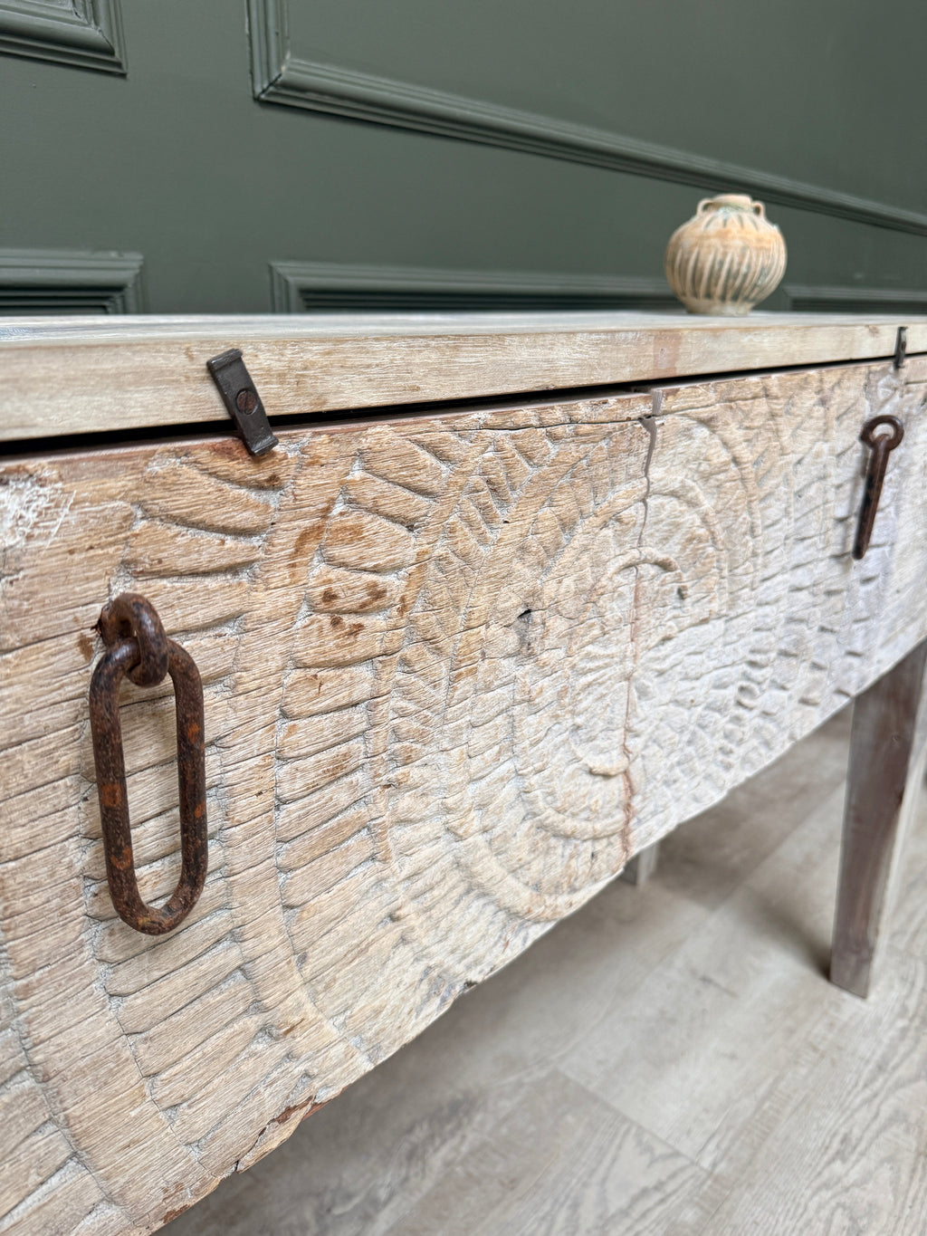 Reclaimed Wood Console Table with Decorative Doors | Angelica