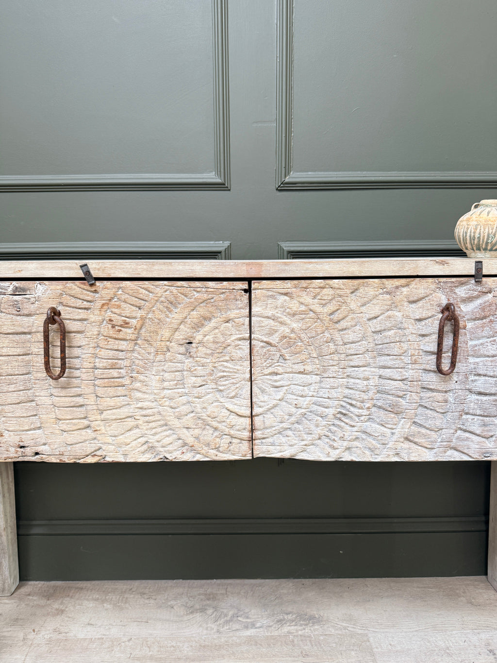 Reclaimed Wood Console Table with Decorative Doors | Angelica