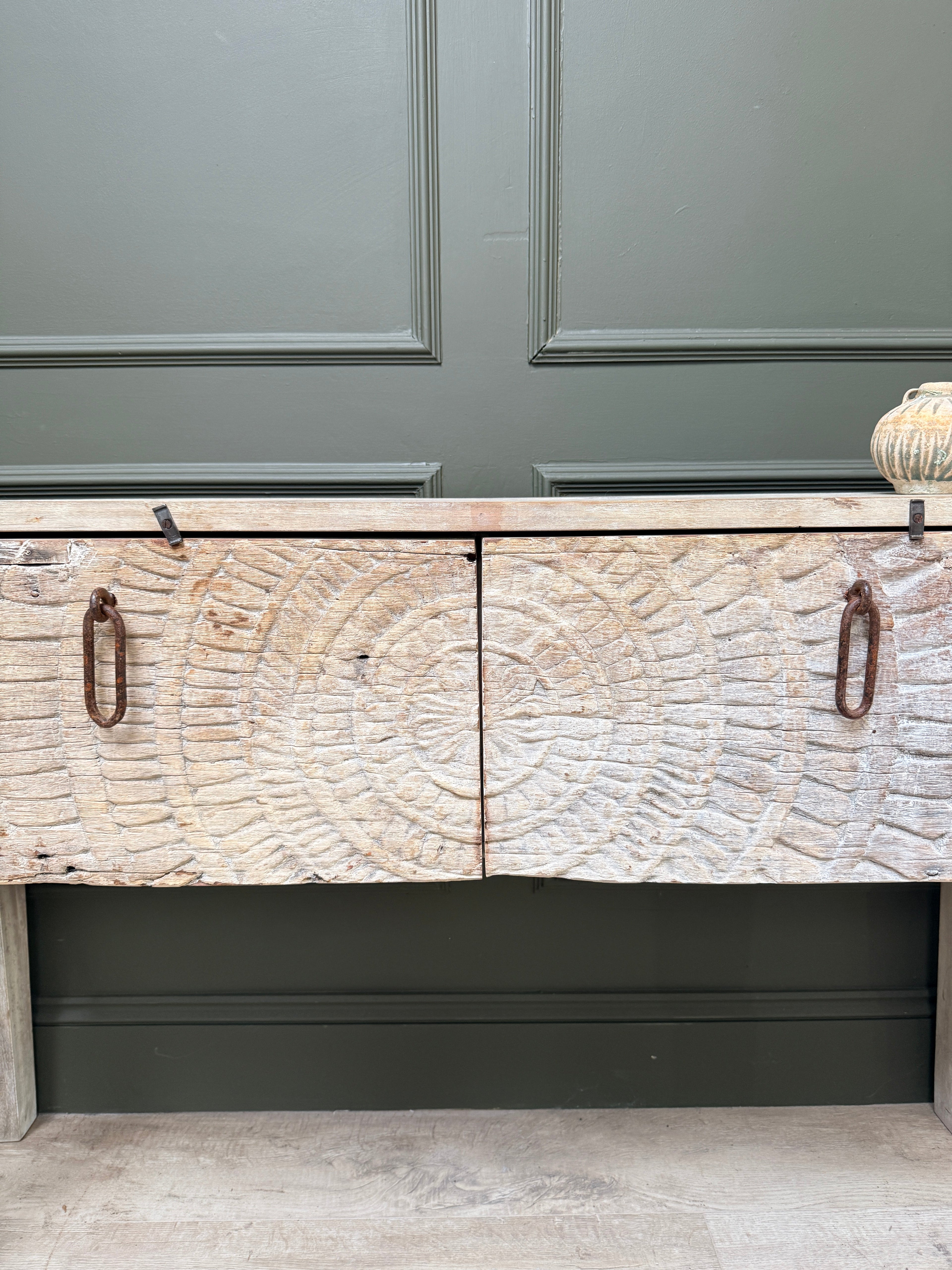 Reclaimed Wood Console Table with Decorative Doors | Angelica