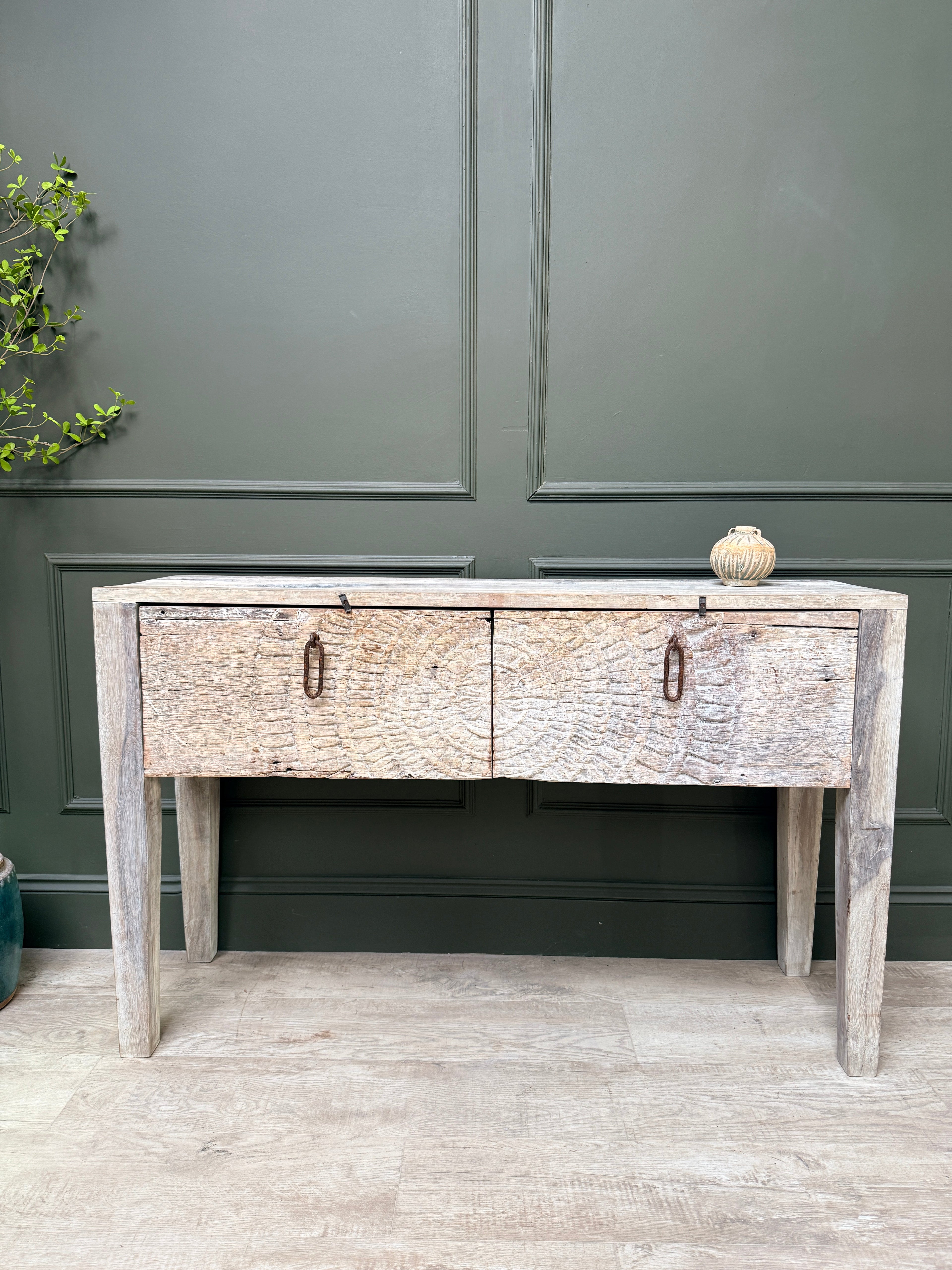 Reclaimed Wood Console Table with Decorative Doors | Angelica