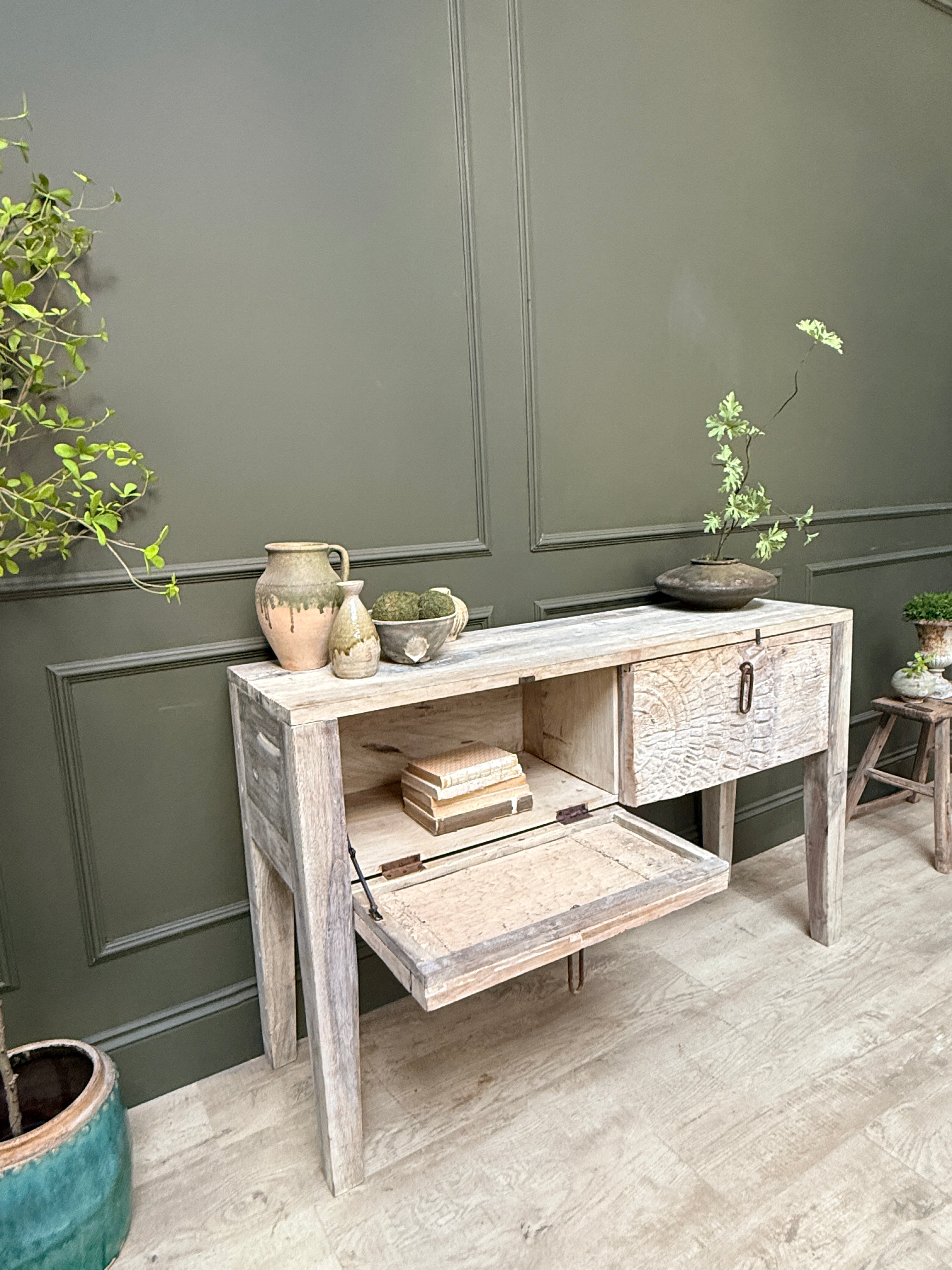 Reclaimed Wood Console Table with Decorative Doors | Angelica