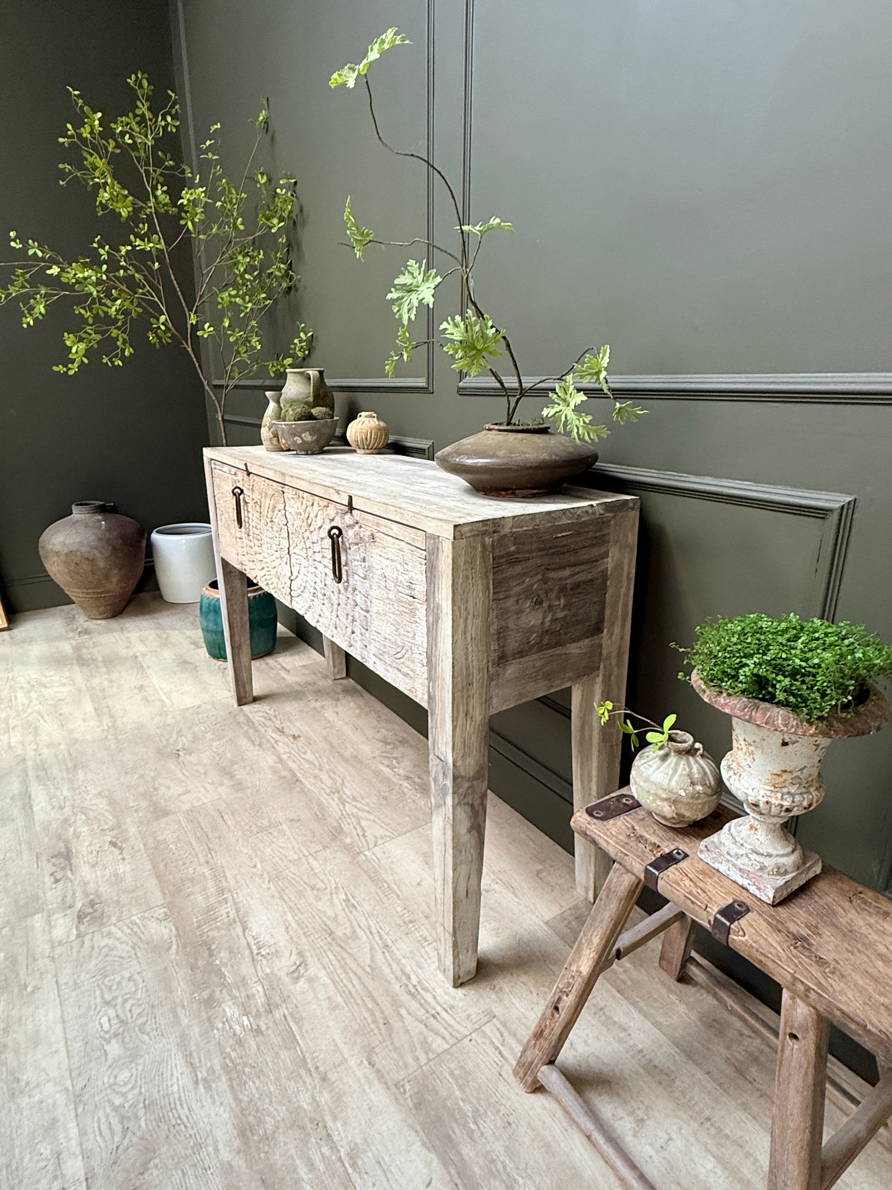 Reclaimed Wood Console Table with Decorative Doors | Angelica
