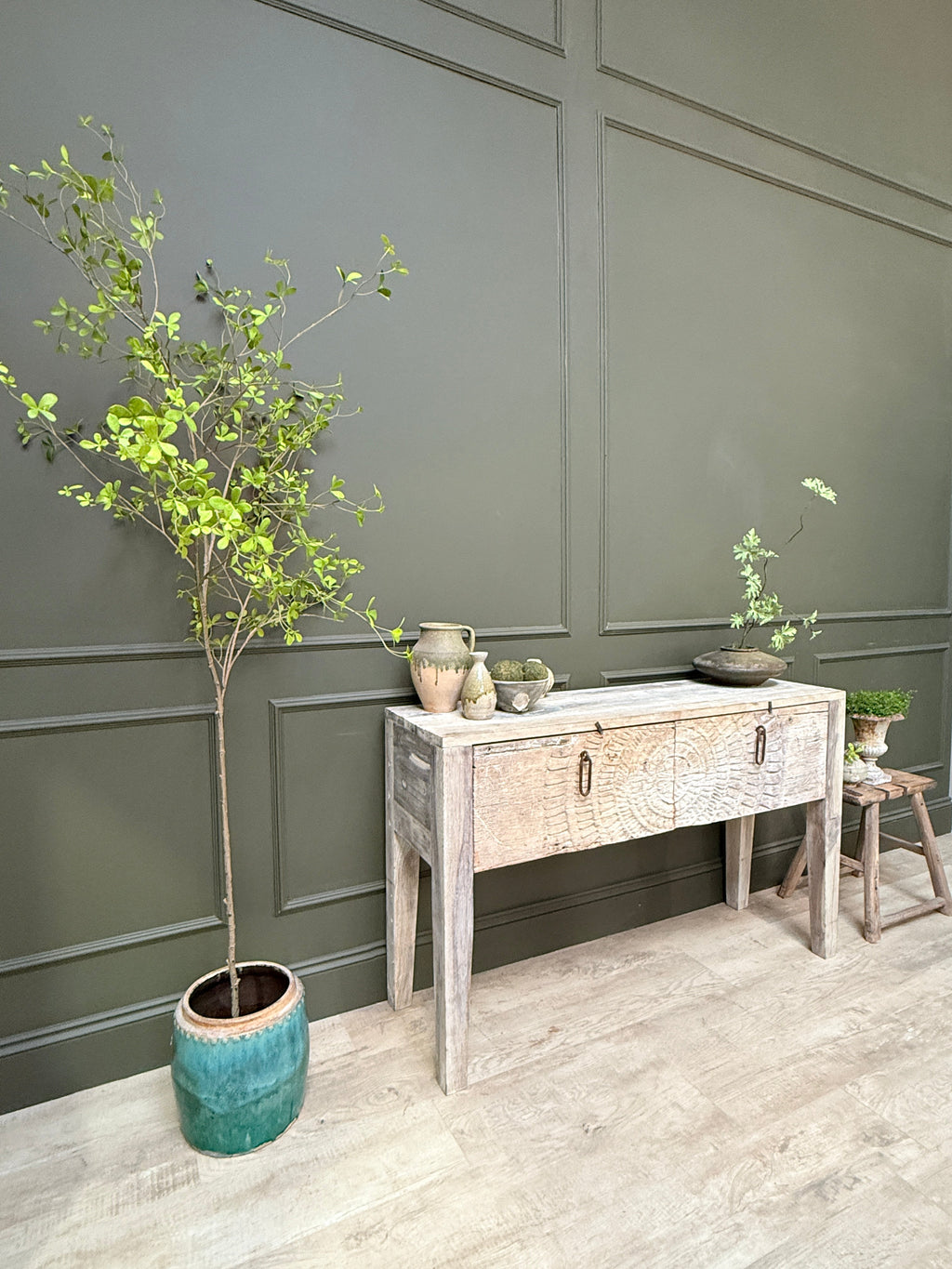 Reclaimed Wood Console Table with Decorative Doors | Angelica