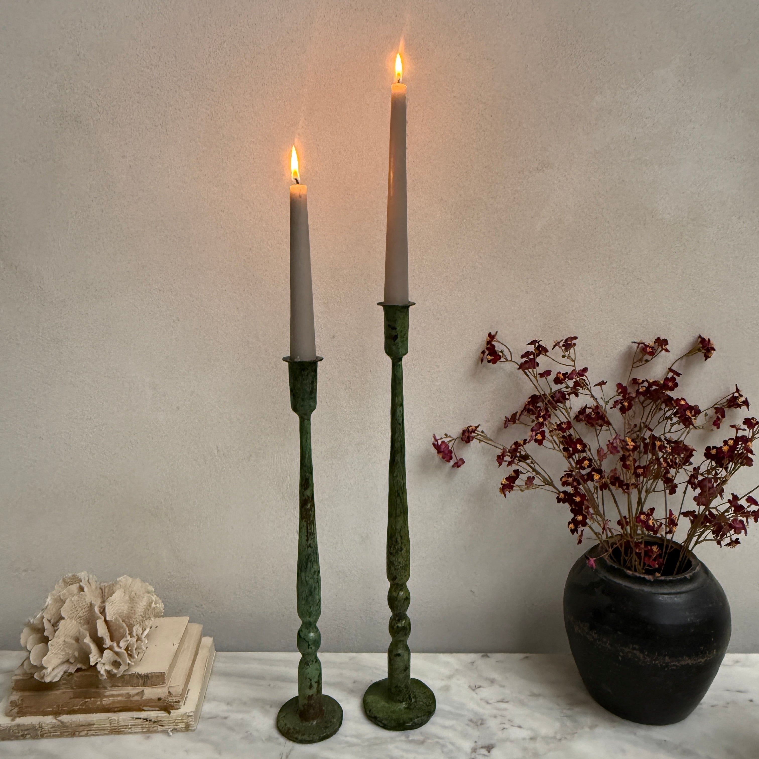 Rustic Green Iron Candlestick Holder