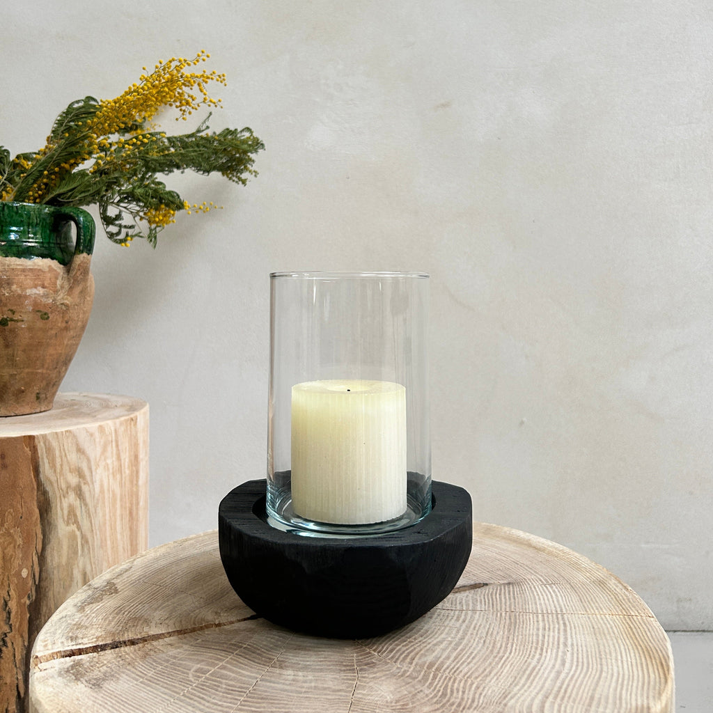 Small hurrican yakisugi wooden lantern