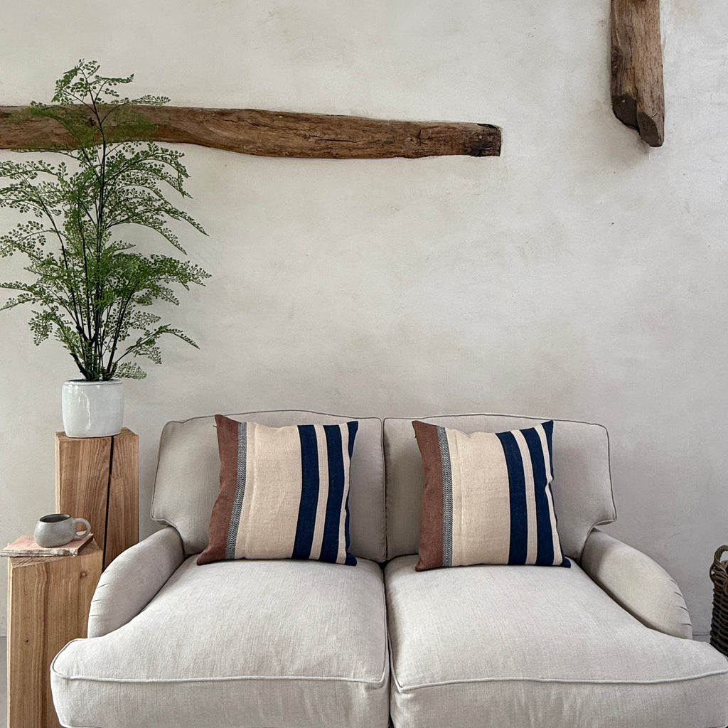 Woven Linen Cushion | Indigo Ochre Stripe