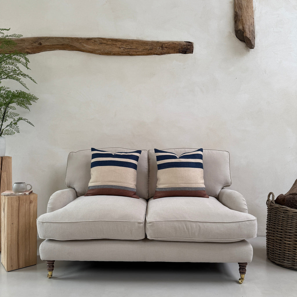 Woven Linen Cushion | Indigo Ochre Stripe
