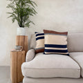 Woven Linen Cushion | Indigo Ochre Stripe