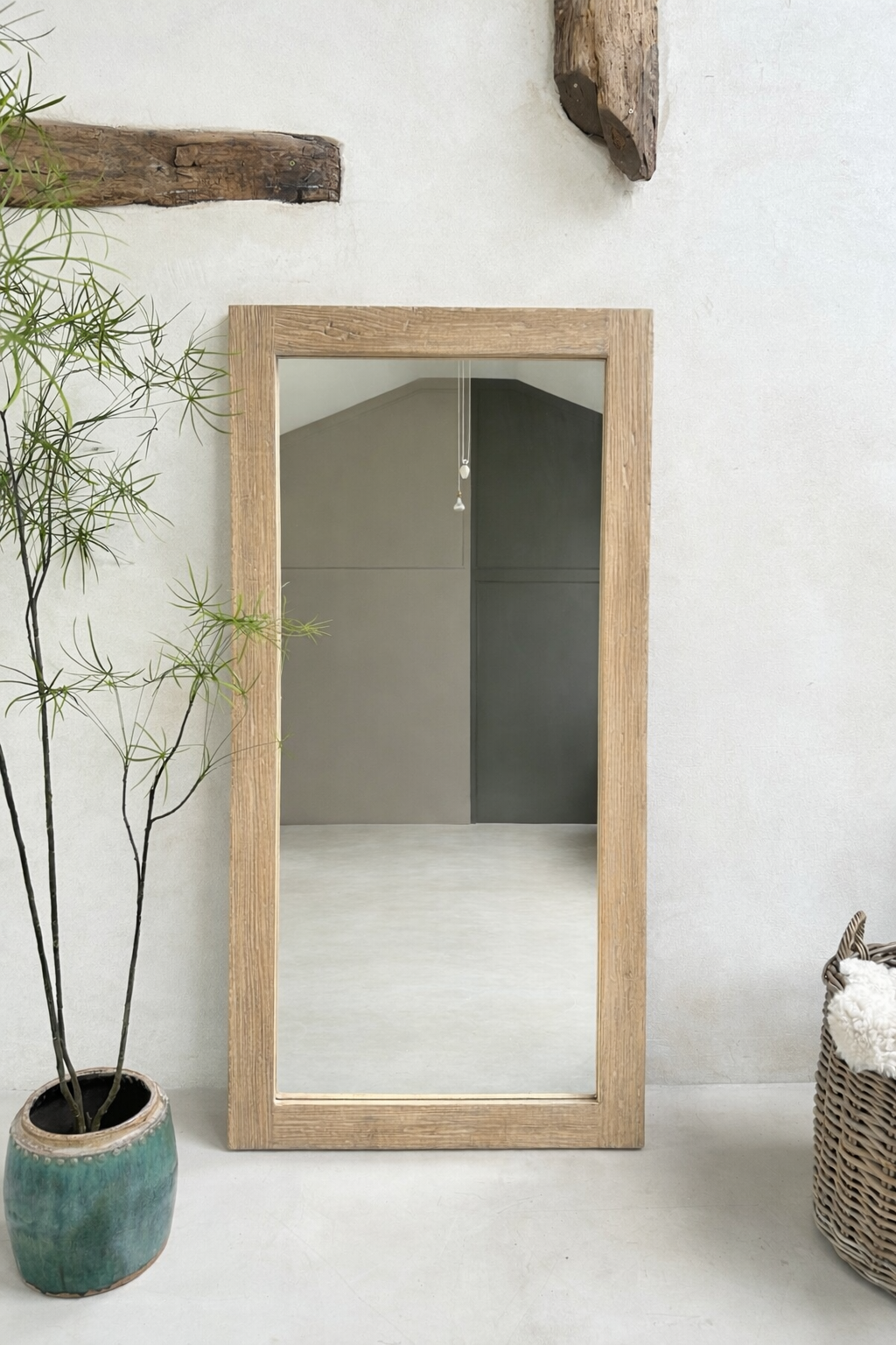 Large rectangular hand-carved elm mirror | Aurelia