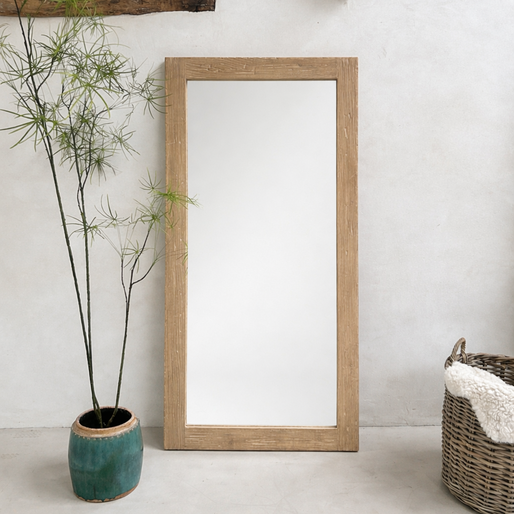 Large rectangular hand-carved elm mirror | Aurelia