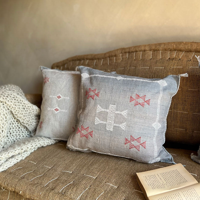Grey cactus silk cushion