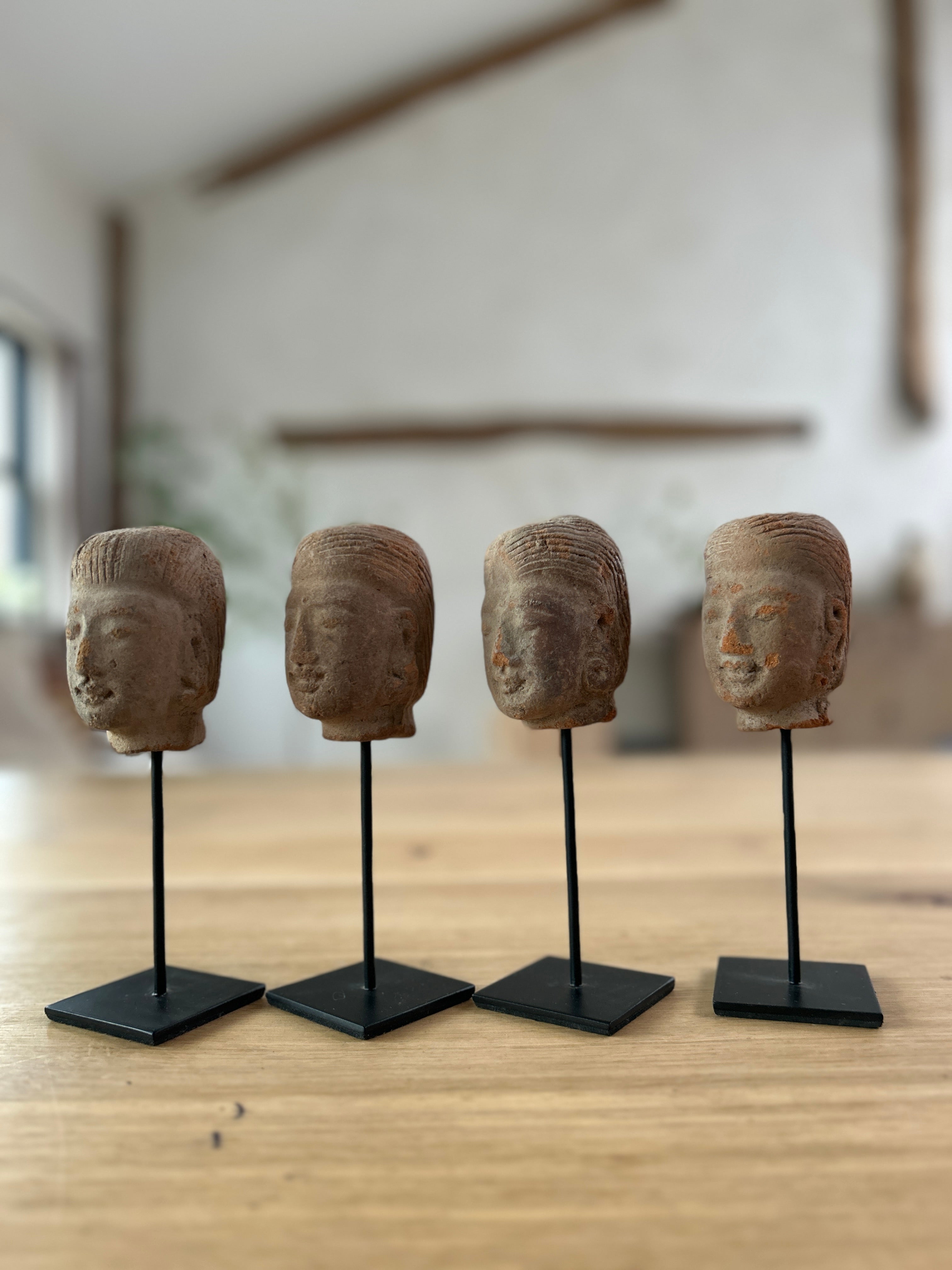 Hand-made antique terracotta heads on stand | Sita