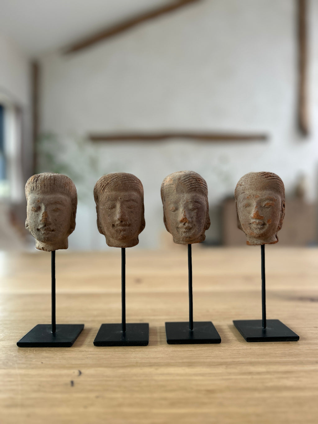 Hand-made antique terracotta heads on stand | Sita