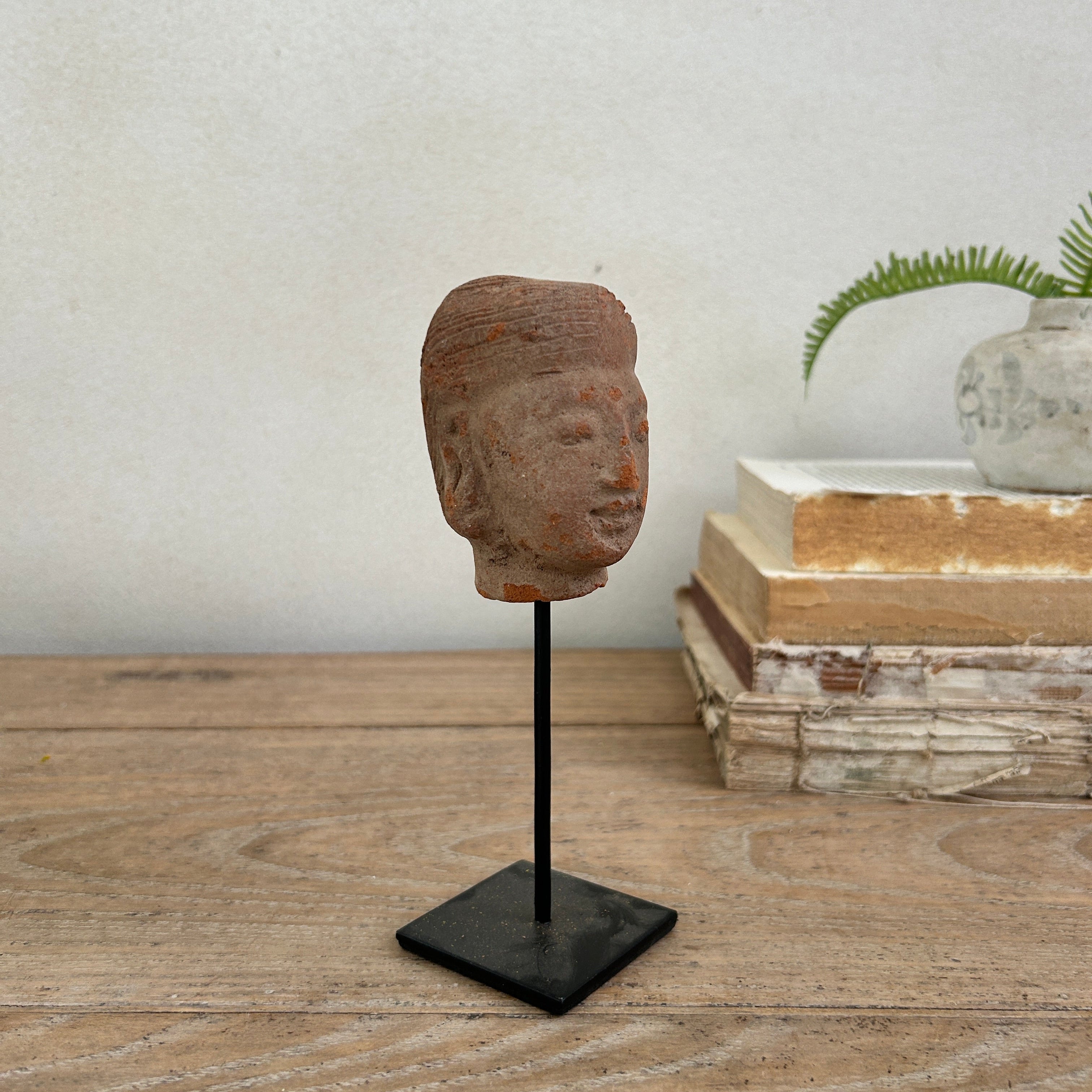 Hand-made antique terracotta heads on stand | Sita