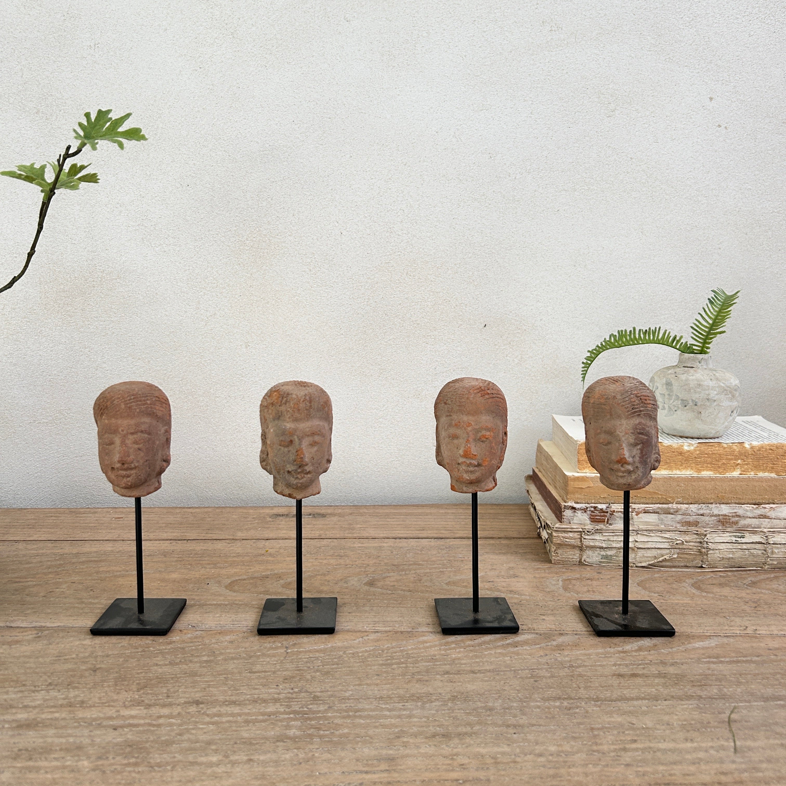 Hand-made antique terracotta heads on stand | Sita