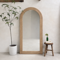Large hand-carved elm arched rectangular mirror | Iris